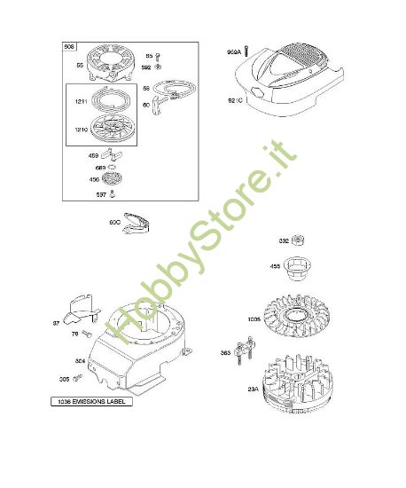 B - Alloggiamento/ripari ventola, volano, dispositivo di avviamento a riavvolgimento B&S - 12 €¦ 12X802-0115-E1 brand Stihl